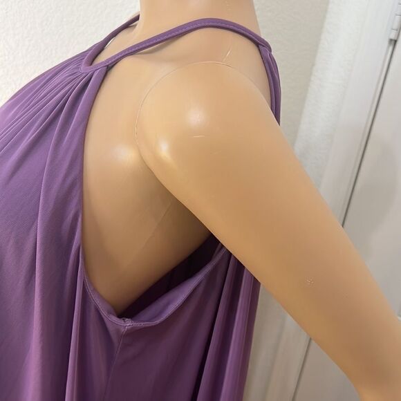 David’s Bridal Dress Sz 14 Wisteria Iris Violet Boat High Neck Tent Sheer Lined - Picture 7 of 16